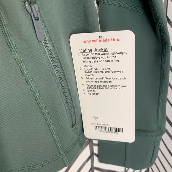 🔸 Lululemon define jacket dark forest 4 green NWT - Picture 5 of 10